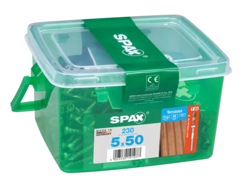 SPAX Terrassenbauschrauben mit Box, 5 x 50 mm, 230 Stück, 4507000500509